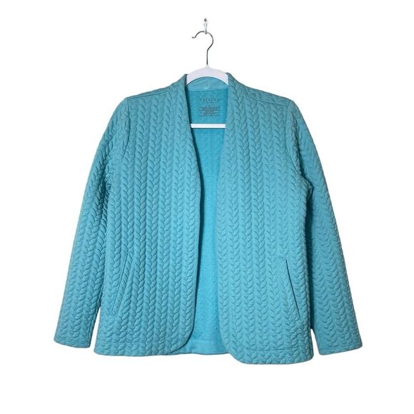 Talbots Teal Open Front Quilted Jacket Cardigan Women's Size Small Petite - Picture 1 of 10